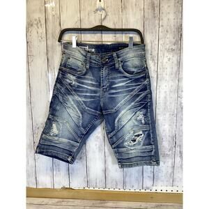 Copper Rivet Men's Slim Fit Denim Shorts Distressed Ripped Wash Blue Size 29